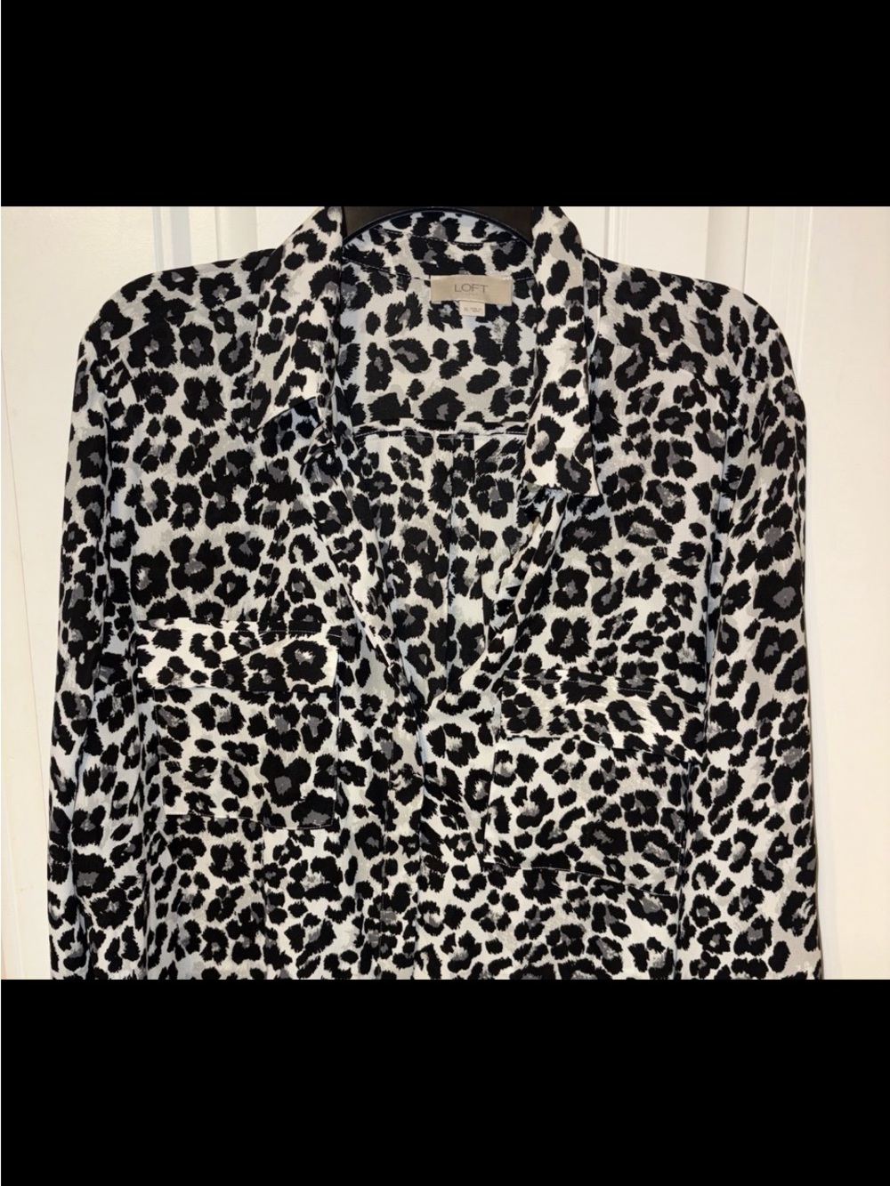 LOFT Black and White Leopard Print Button-Down Shirt